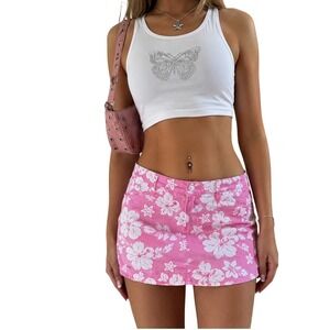 digit@1 Y2K Pink Tropical Hibiscus Floral Skort McBling Mini skort M